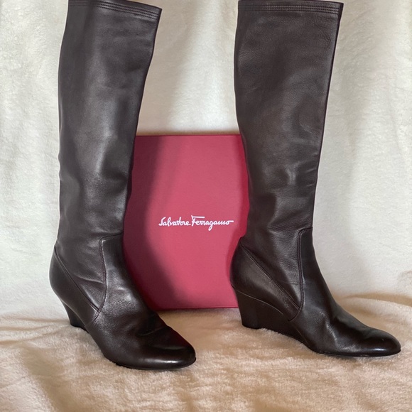 Salvatore Ferragamo. Made in Italy. Dark Brown Wedge Boot. Size 8 1/2